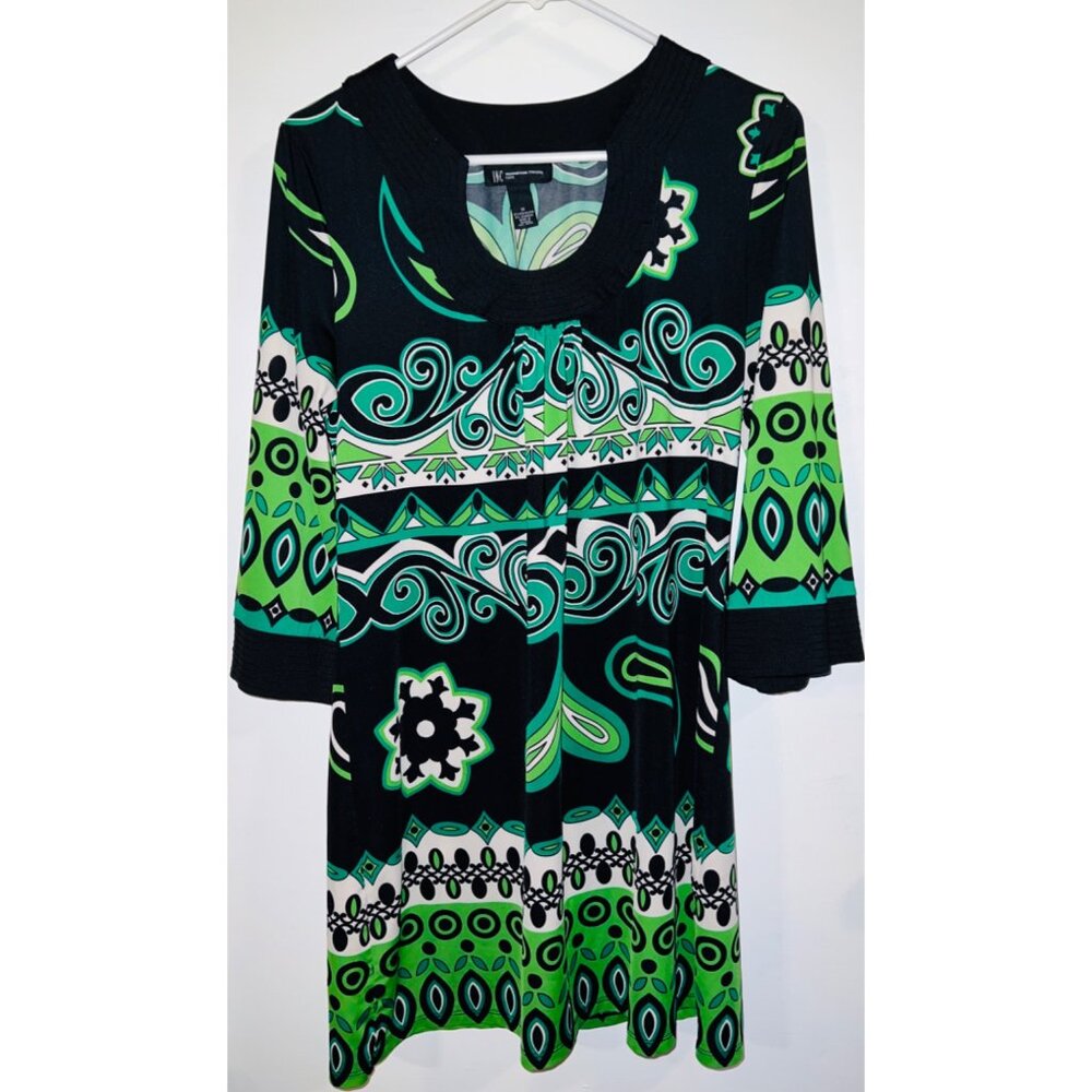 INC International Concepts Petite Green & Black Dress MEDIUM 3/4 Sleeves Midi
